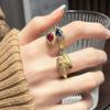 Mittelalterlicher 18K Vergoldeter Offener Ring mit Zirkonia Kreuz Inlay Light Luxury High-End Nischen Design Personalisierter Ring Frau
