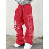 Pantaloni Sportivi da Uomo Neri a Gamba Larga, Fantasia Cool Stampata, Vestibilità Larga, Stile Streetwear Urbano