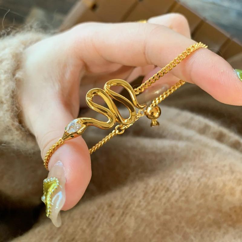 Vintage snake bracelet - women's high-end gold-plated serpent zodiac charm bracelet - adjustable & stretchable