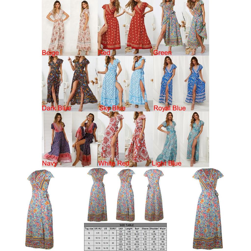 Women Wrap Summer Boho Floral Paisley Maxi Print Dress For Effortless Style