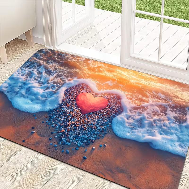 Seastar Seashell Beach Doormat Realistic Seaside Sand Print Non Slip Entrance Floor Mat For Front Door Coastal Home Decor