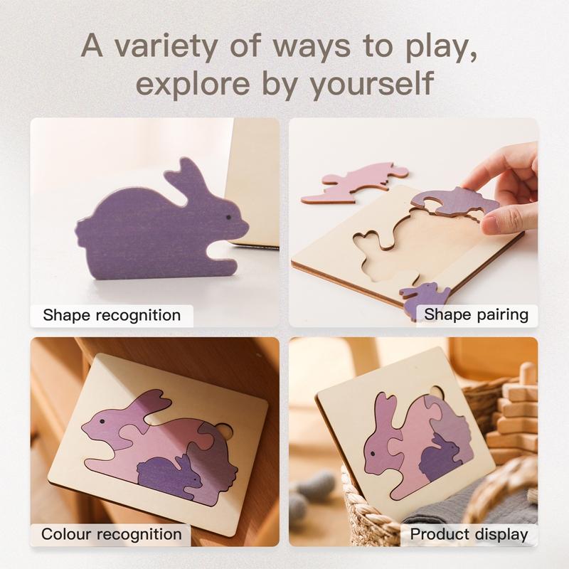 Деревянная головоломка Монтессори с мультяшными животными — фото 3