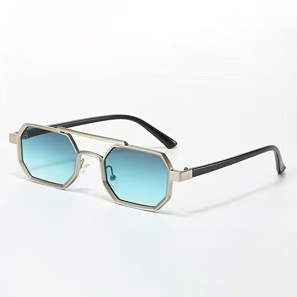 

Стильные металлические солнцезащитные очки с двухцветной оправой - градиентные синие линзы, квадратная форма, современный модный аксессуар зелёный