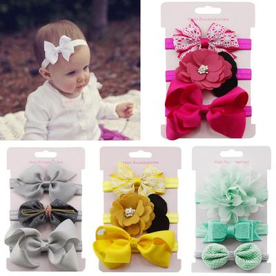 3Pcs Kids Elastic Floral Headband Hair Girls Baby Bowknot Hairband Set
