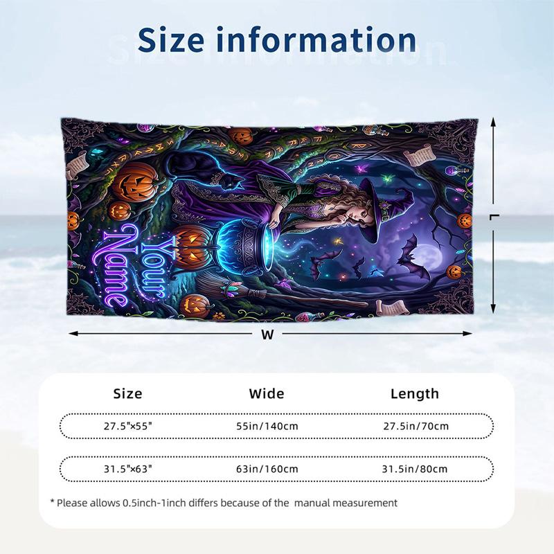 Witchcraft Theme Beach Towel Personalized Custom Name & Text Soft Quick Dry Beach Towel for Swimming Travel