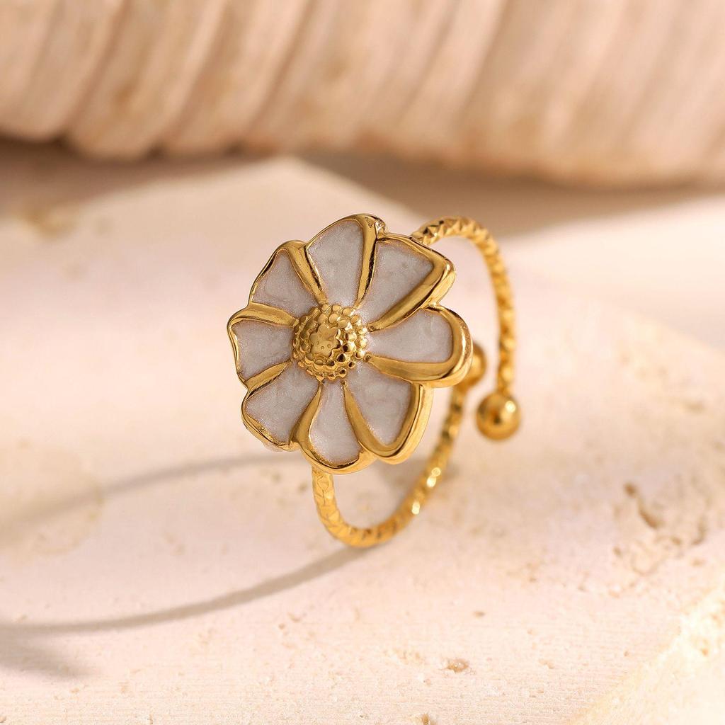 Anello da Donna in Acciaio Titanio Personalizzato con Fiore: Regolabile, Design Lusso Leggero