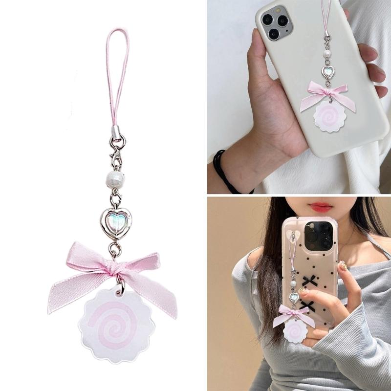 Cute Japanese Style Phone Charm Fish Cake Heart Bead Bag Pendant Keyring Keychain Perfect for Camera Phones and Key
