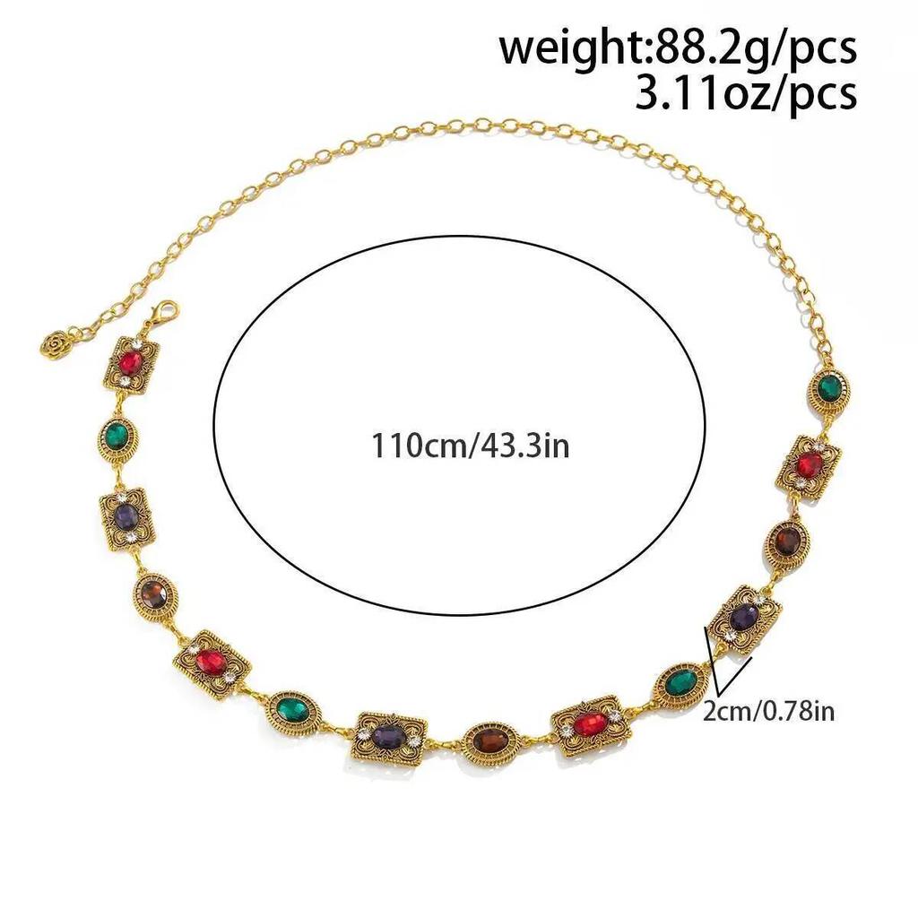 Ingemark Retro Colorful Acrylic Rhinestone Waist Chain Women Bohemia Exquisite Luxury Adjustable Belly Body Chain Y2K Jewelry