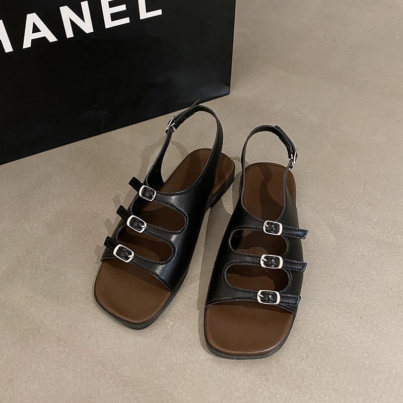 Fashion Sandals Women's Summer 2025 New Retro French Fairy Wind Beach Seaside Fashion Soft Flat Roman Shoes