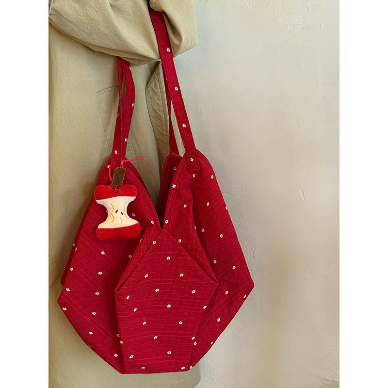 Korean floral polka dot red envelope canvas bag 2025 new large-capacity portable tote bag lazy wind shoulder bag