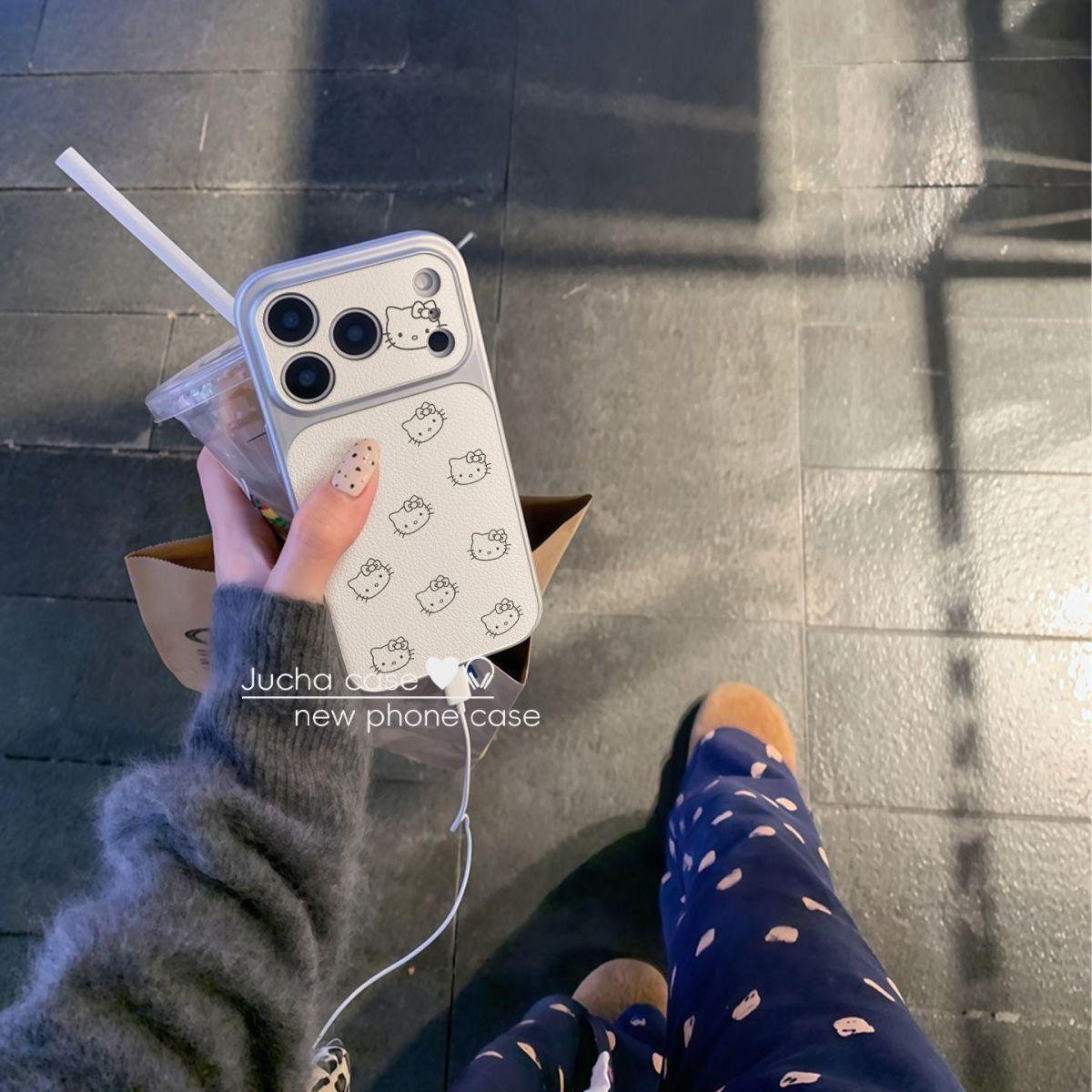 

Cartoon KT Cat Full Coverage Case for Apple 17 Pro Max with Silver Frame & Corning Shell iPhone 13