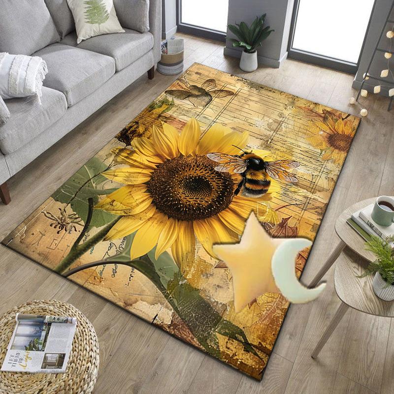 Bumblebee And Sunflower Office Rug Chair Mat, Entryway Carpet, Suitable for Front Door, Bedroom, Living Room, Desk, Holiday Gift