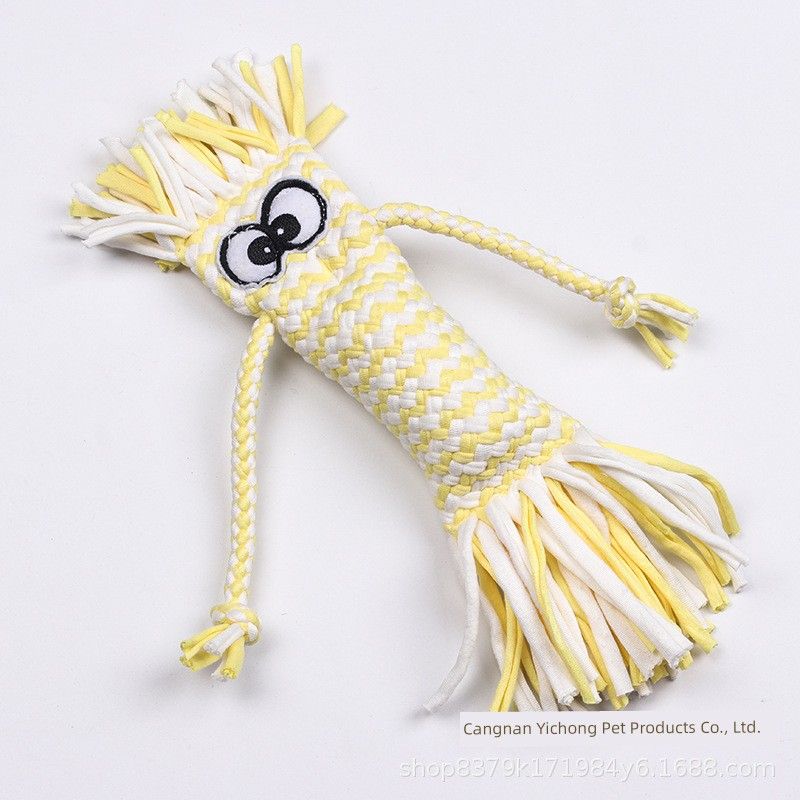 

Pet Supplies Puppy Dog Toy Cotton String Cloth Doll Knot Toy Vocalization Bite-Resistant Molar Sound Small Size Dogs Yellow Scarecrow
