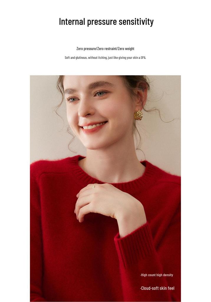 Women's Pure Cashmere Round Neck Sweater - Thickened Knit Pullover, Saddle Shoulder, Autumn/Winter Base Layer.