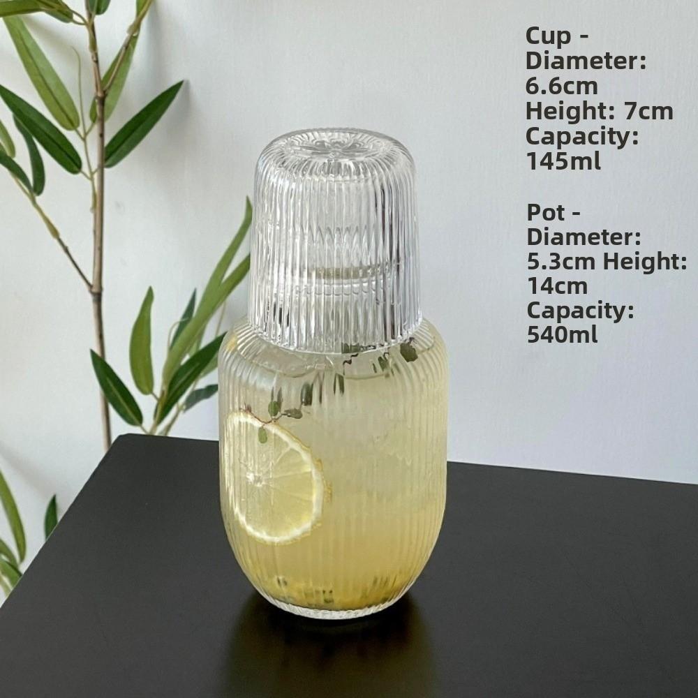 Retro Transparent Glass Water Bottle Embossed Pattern Large Capacity Glass Cups with Cup Cold Water Kettle Coffee Drinking