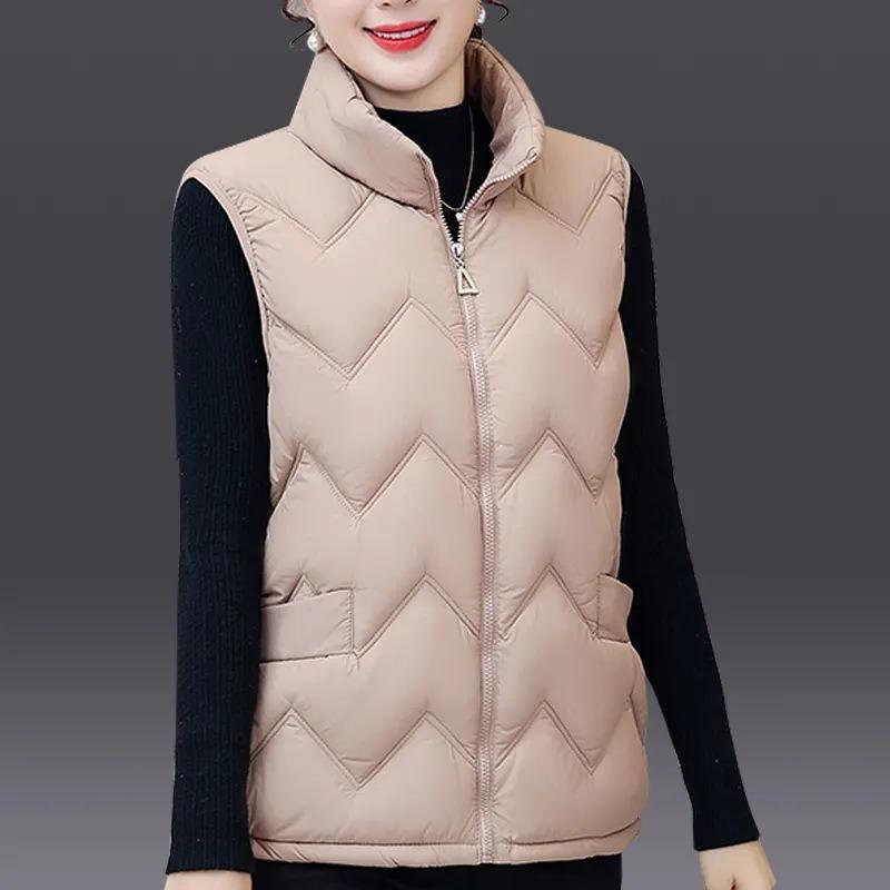 Autumn and Winter Cotton Vest Wear Age-reducing Vest Stand Collar Cold-proof Mother Vest Light and Loose Cotton Vest Women