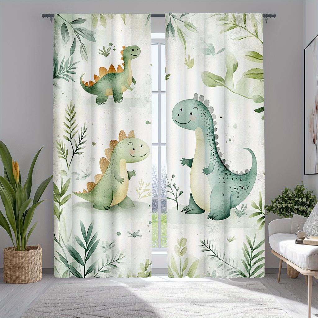 Traditional Style Jungle Dinosaur Curtains Polyester Fabric Suitable Living Room Bedroom Decoration Curtain Machine Washable Perfect For Great