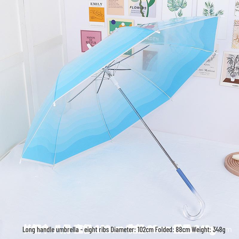 Japonský lesní styl průhledný deštník s třešňovými květy s klenutou dlouhou rukojetí pro studenty