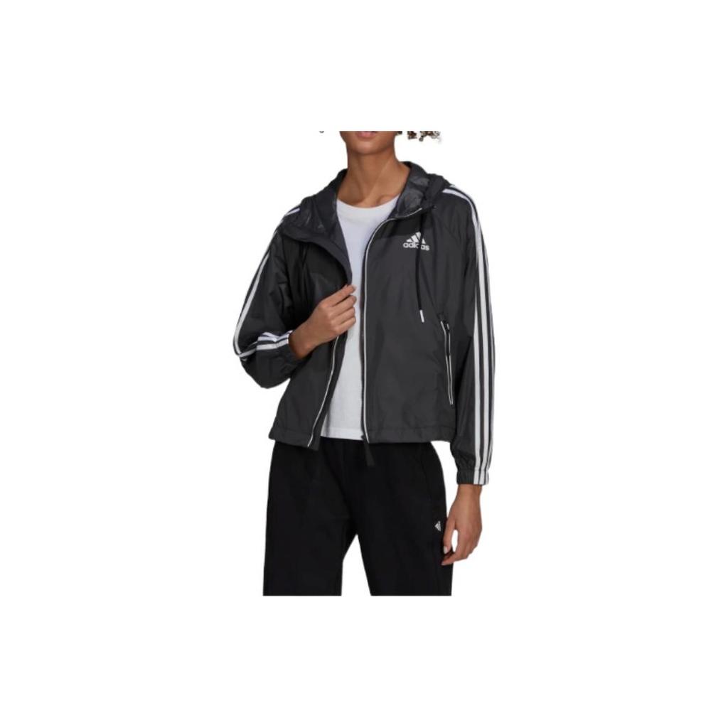 adidas Kurtka damska BSC w paski z kieszenią zapinaną na zamek, ze sznurkiem i kapturem, czarna H55345