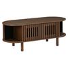 Coffee Table 100×40×38cm, MDF, Oval Living Room Table, 2 Slatted Doors & Roller Door, Solid Wood Legs, Up To 30kg Load Capacity, Walnut Wood Color
