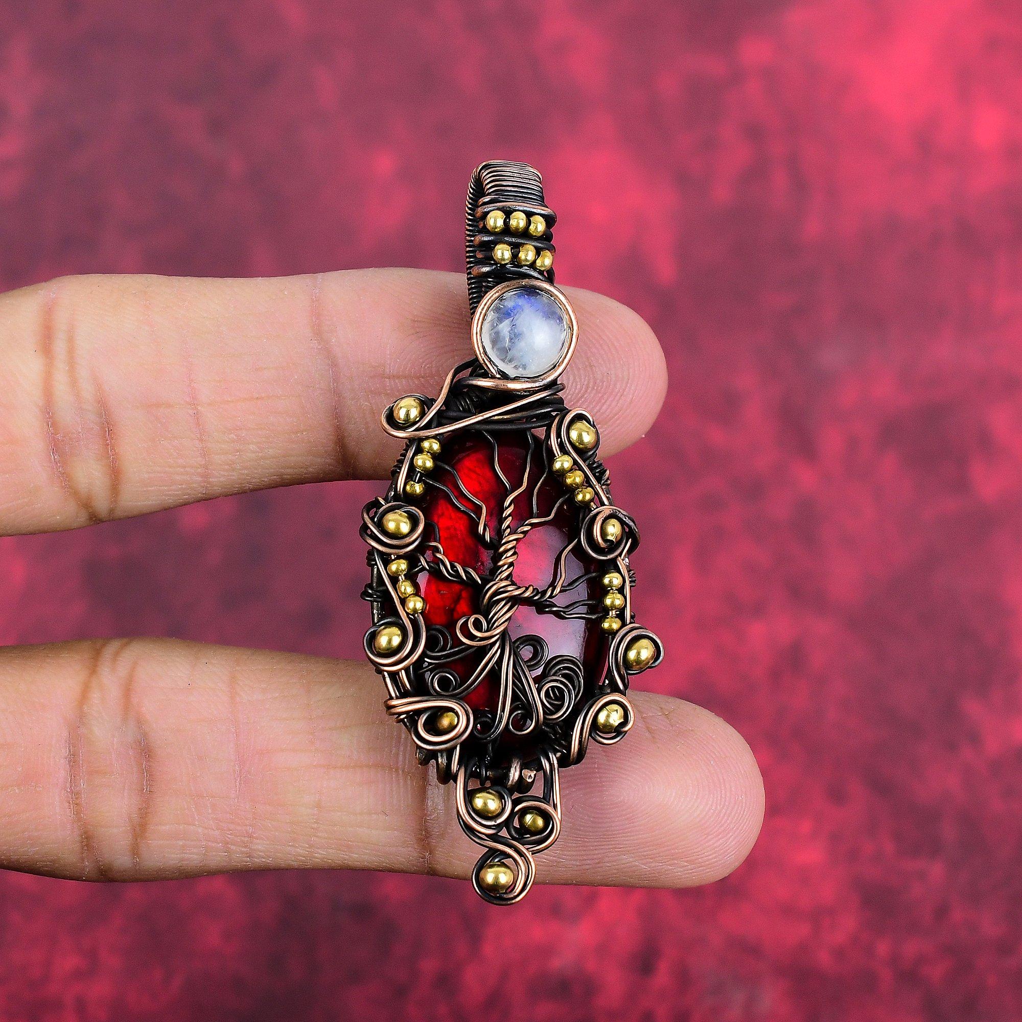 Tree of life red fire labradorite pendant copper wire wrapped rainbow moonstone pendant handmade jewelry gemstone pendant anniversary gifts