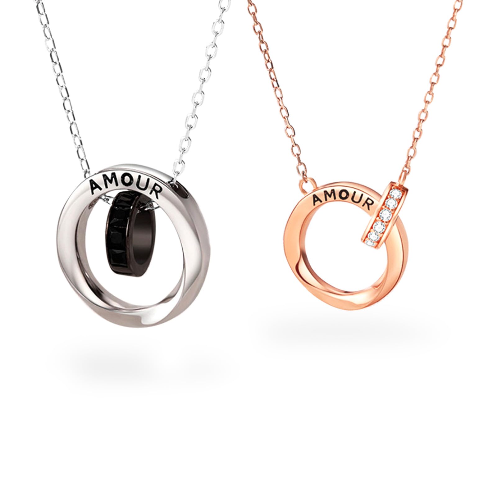 

[ACCE FANJI] Couple s Silver 925 Necklaces, Allergy-Friendly, Zirconia Pendant, Adjustable Size, Perfect for Anniversaries, Birthdays, and