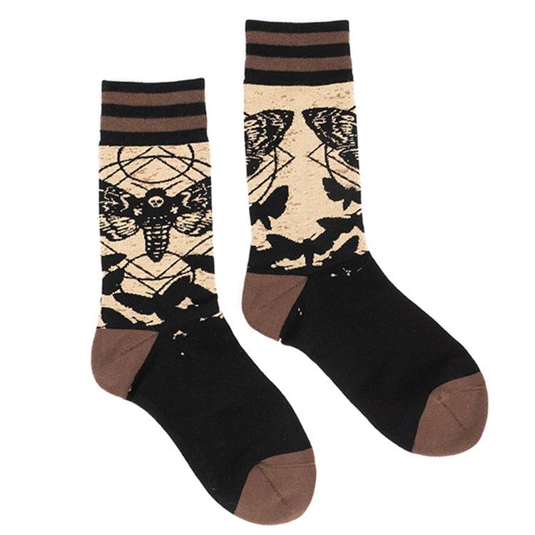 Gothic Dark Retro Jacquard Skateboard Mid-Tube Cotton Socks - Spring/Summer Trendy Unisex Style