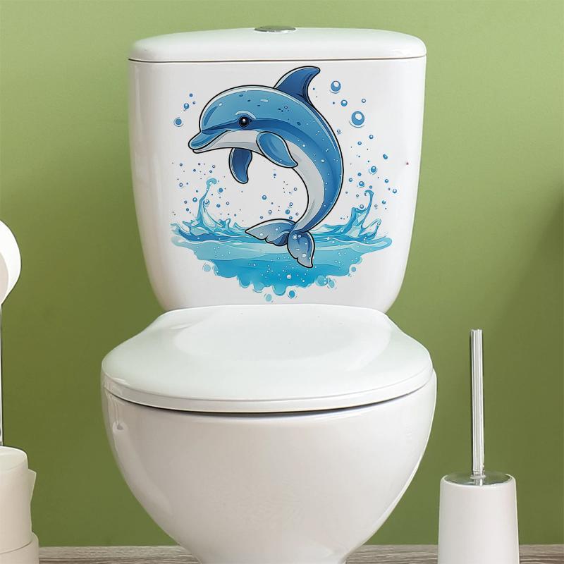 Süßer Cartoon Blauer Delfin Toilettendeckel Aufkleber Wasserdicht Selbstklebend Für Badezimmer Heimdekoration Einfach Anbringen Entfernen