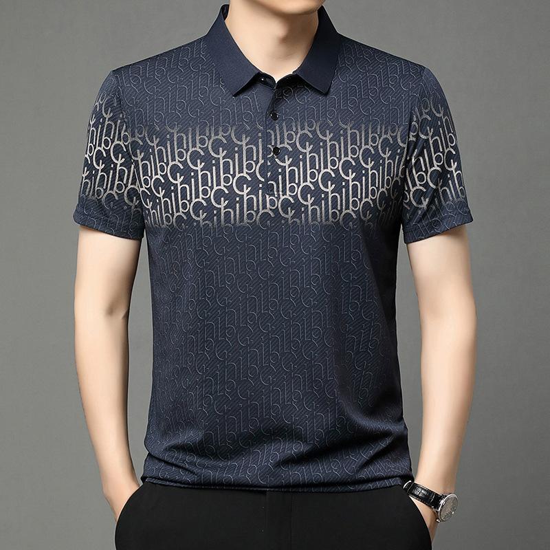 Men's Business Casual Short Sleeved Printed Polo Shirt Fashionable Breathable Comfortable and Versatile Top