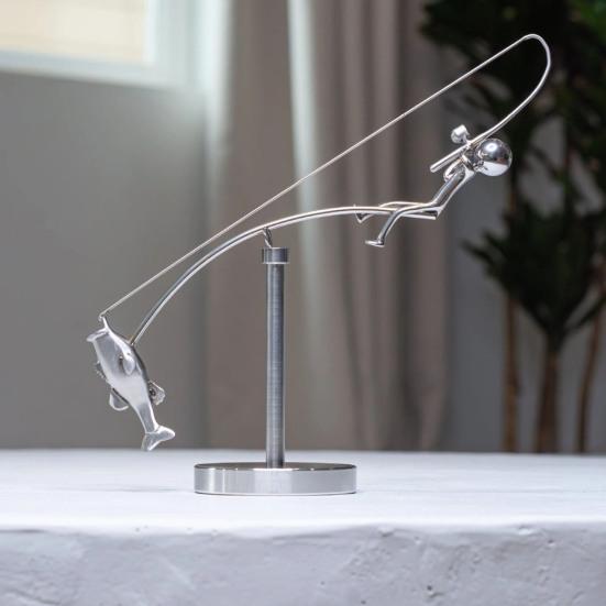 2Pcs Fisherman Balancing Sculpture Kinetic Balance Art Sculpture Interactive Fishing Figure Desktop Ornament for Home Office Decor Stress Relief Gift