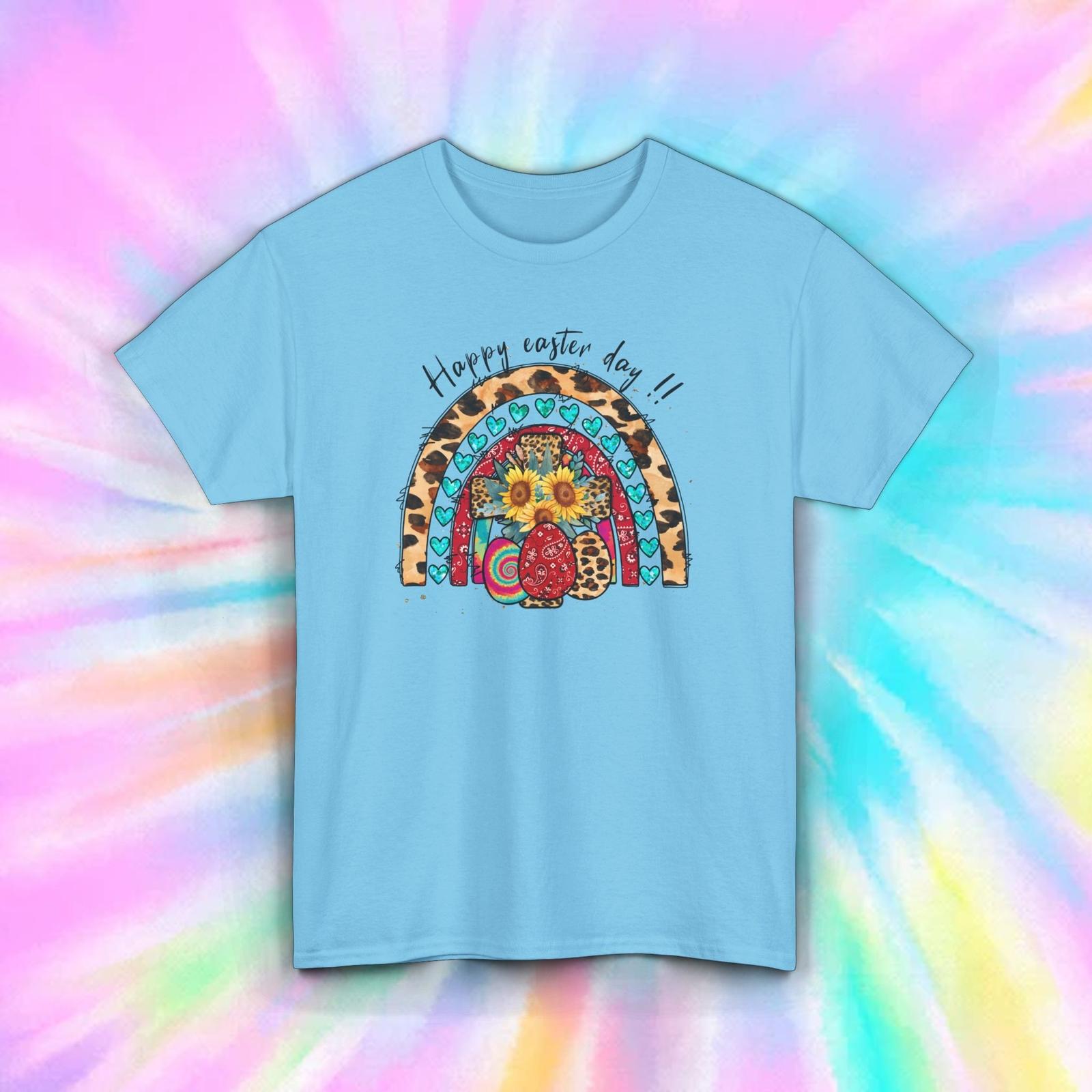 Happy Easter Day Rainbow T-Shirt Mens Womens Tees Top | Leopard Bunny Sunflower Graphic Tee S-5XL 2XL