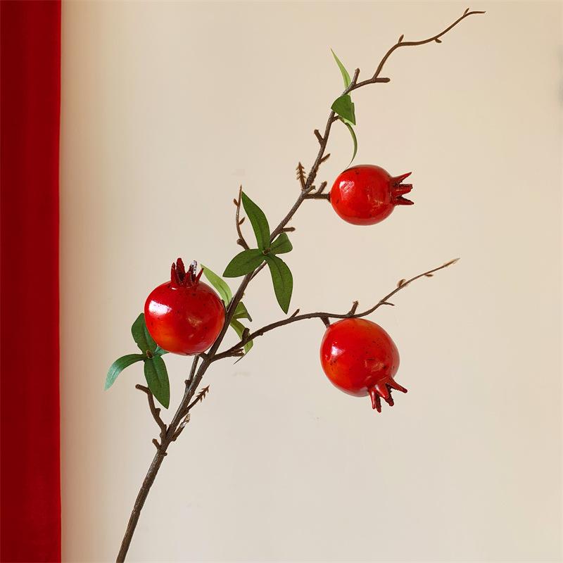 Pomegranate & Persimmon Fruit Tree Branch Bouquet: Artificial Floral Decoration for Living and Dining Rooms