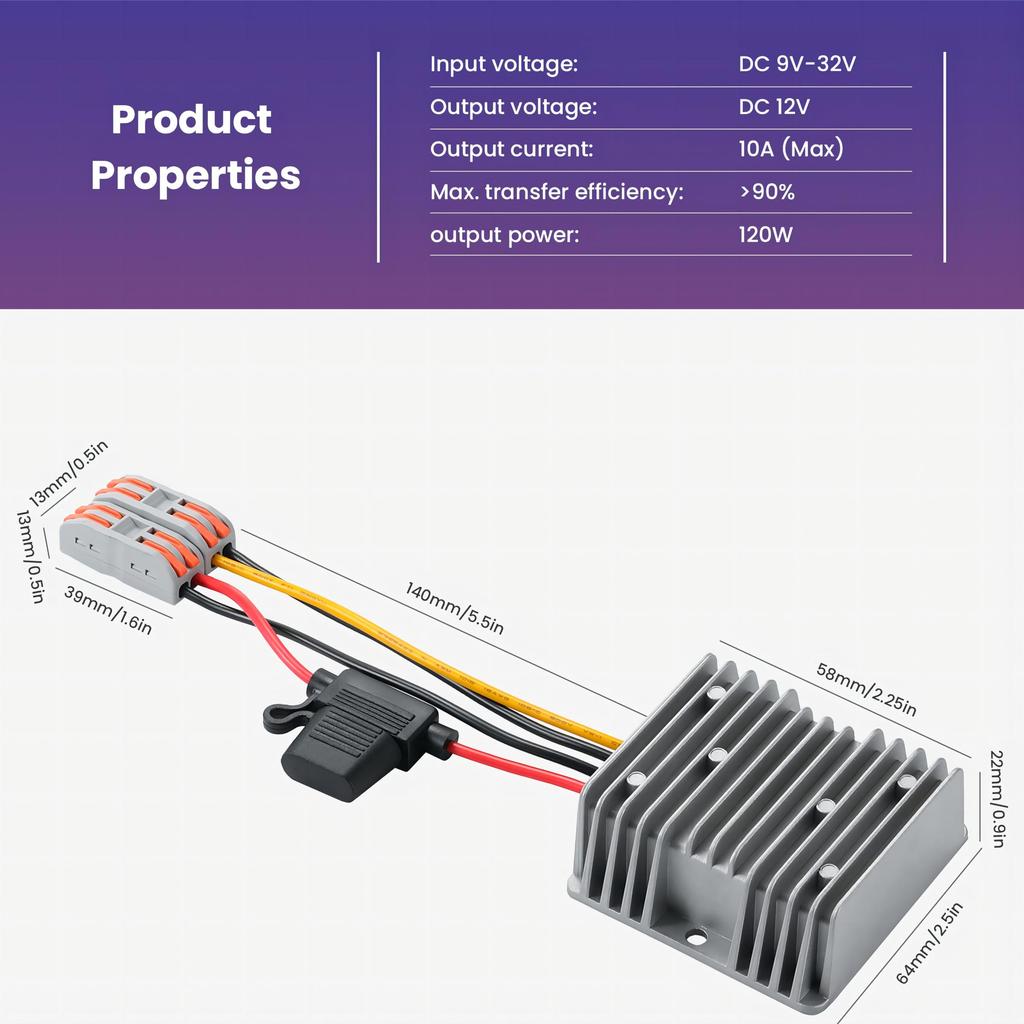 DC DC 9V-32V to Single Converter, 120W Waterproof Buck Power Transformer Supply for Golf Cart Truck etc