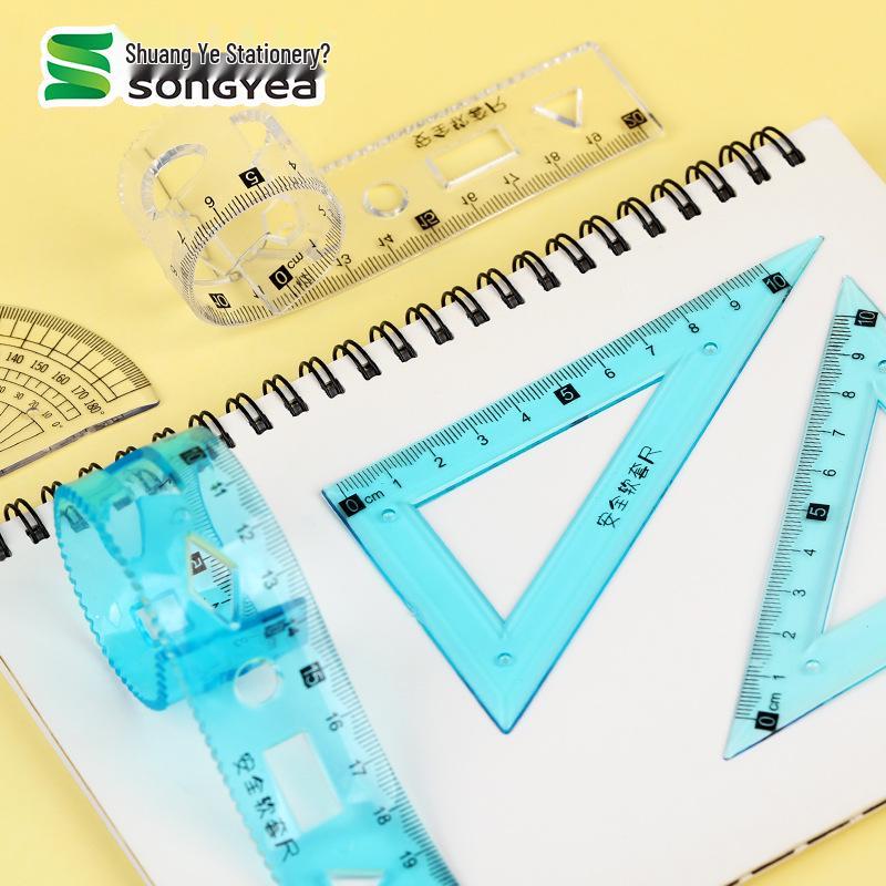 Foldable & Bendable Ruler Set - 4 Pieces, 20cm Student Stationery with Triangle and Creative Wave Ruler