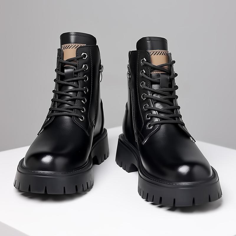 Lace-Up Motorcycle Boots Designer Fashion Ankle Boots New Warm Winter Men's High Top Casual Shoes Classic Male Walking Boots
