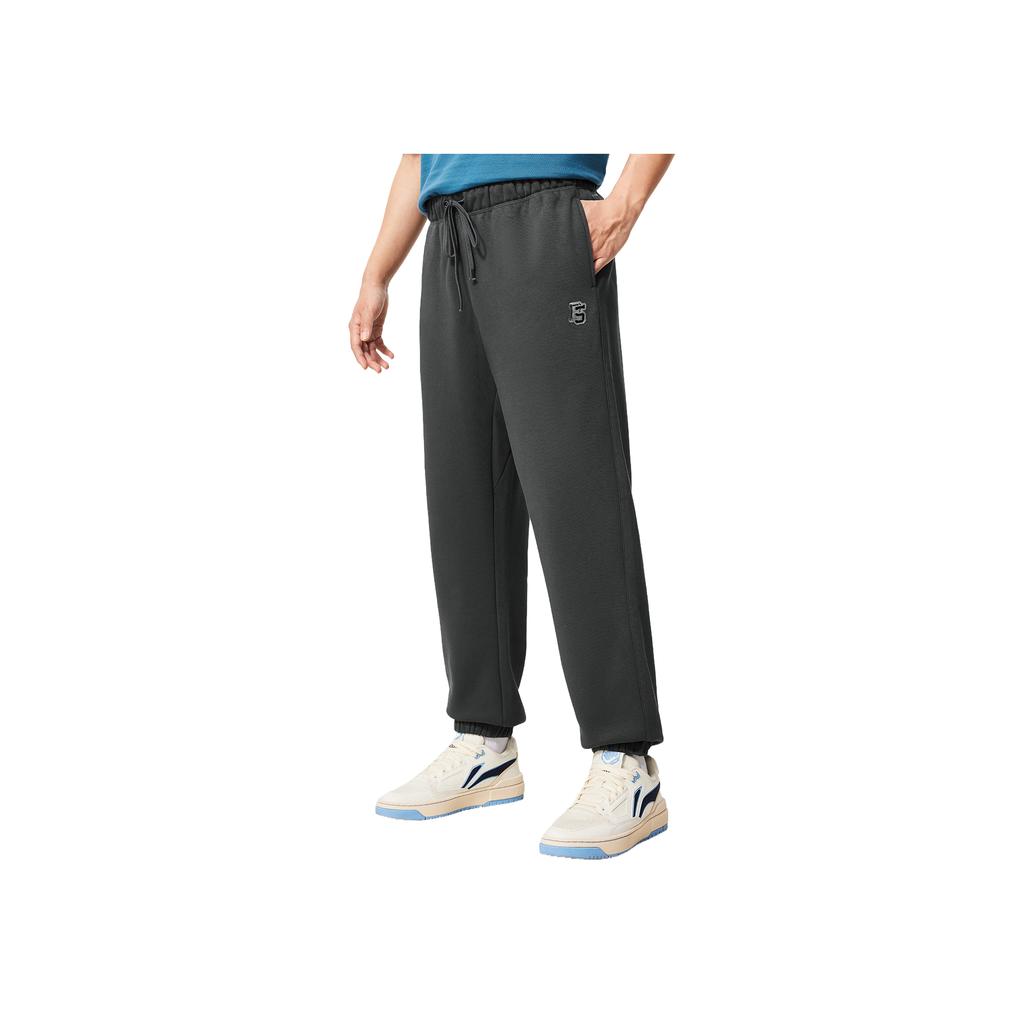 Li Ning Badfive Pantalón de Chándal de Punto con Forro Polar Cálido para Hombre, Moda Deportiva Versátil de Corte Holgado con Costuras