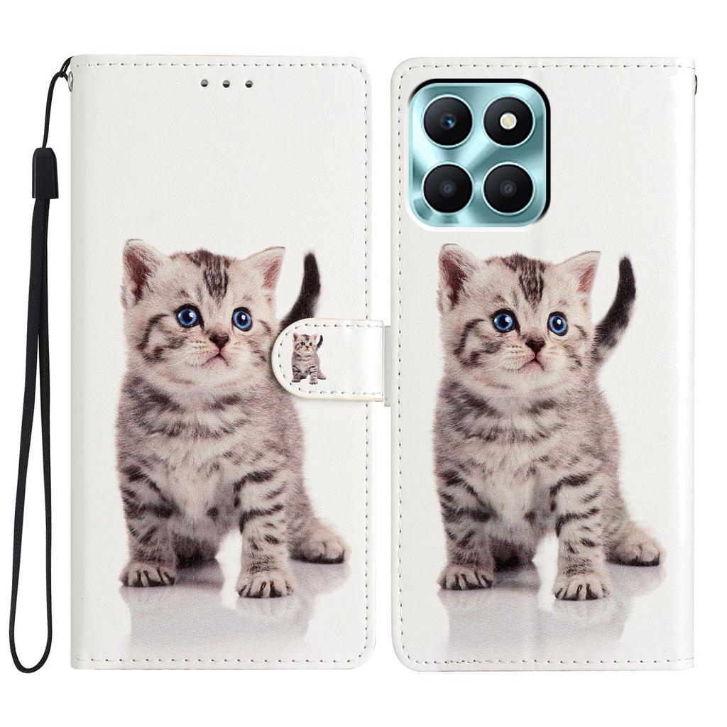 For Honor X6c 4G Wallet Case PU Leather Pattern Printing Stand Phone Cover with Strap