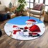 Santa Building Snowman In Winter Scene Print Round Rug, Living Room, Bedroom, Playroom Carpet, Non Slip Floor Mat, Gift