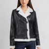 Women's Fleece Leather Jacket Thick Warm Flocked Leather Coat Turn-Down Collar PU Leather Jacket