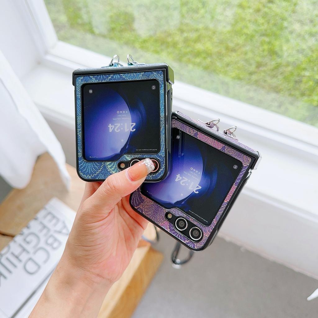 For Samsung Galaxy Z Flip7 FE 5G/Z Flip6 5G Ethnic PU Leather Coated PC Phone Cover with Crossbody Strap