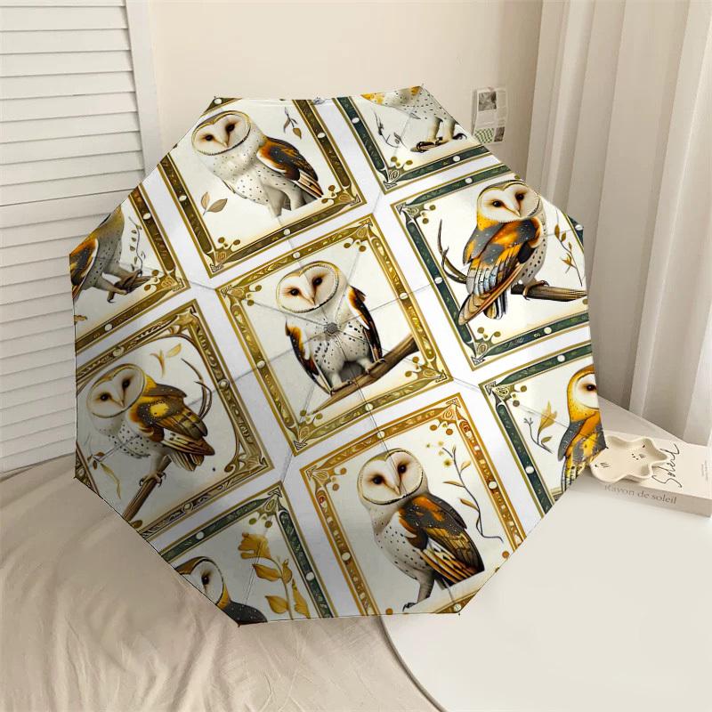 1PC Owl Artwork Umbrella-8-Rib Reinforced, Automatic Open, Lightweight & Durable, Cute Fashion Accessory for Outdoor-T317