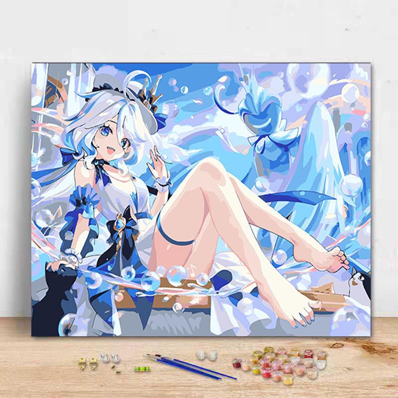 "Digital DIY Oil Painting: Two-Dimensional Anime Water God Fu Nina Decorative Artwork"