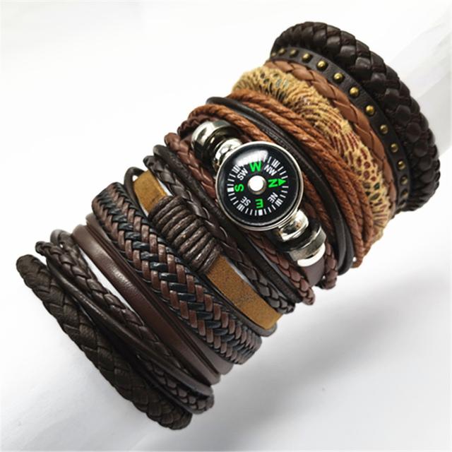 10 Pcs/set Black Wrap Woven New Fashion Handmade Men Bracelets Male Women Leather Bracelets Men Bangle Jewelry Gift