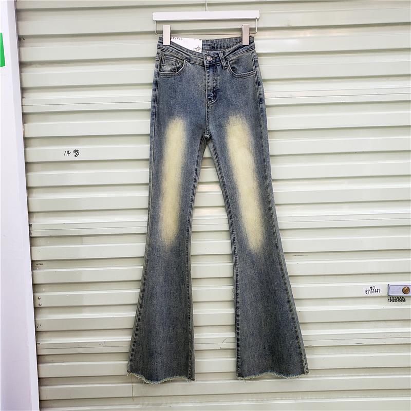 Autumn new retro and old washed white horn jeans high waist tight and thin buttocks trousers women S