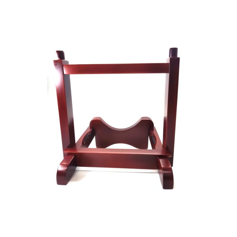 Okinawa sanshin folding stand, reddish-brown, with family crest, wooden stand, includes original sticker.