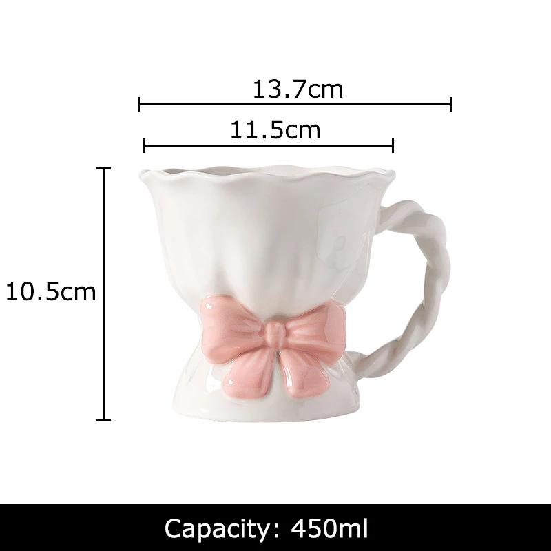 Lovely Pink Bowknot Ceramic Mug Milk Cups Dining Table Coffee Mugs Afternoon Tea Teacup Water Cup Fruits Juice Container