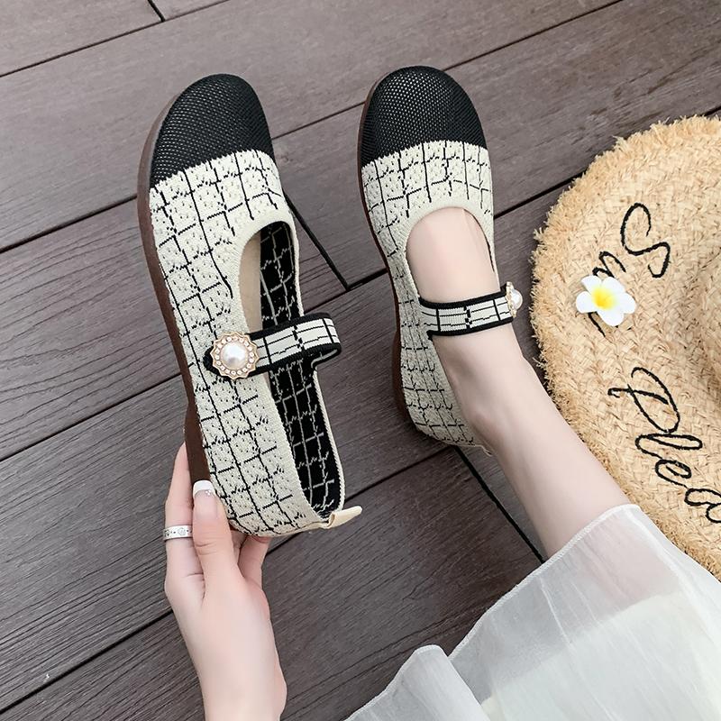 2025 Spring/Summer Ballet Flat Shoes Women's Casual Shoes Flat Heels Anti Slip Fashion Versatile Knitted Women's Shoes