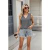 Sommer Neue Einfarbig V-ausschnitt Lose Ärmelloses Casual T-shirt Weste Top
