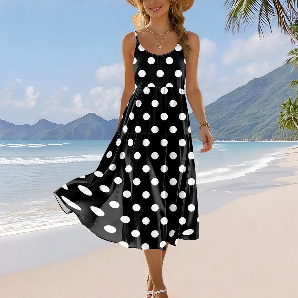 Sleeveless Bohemian Print Maxi Dress for Women Summer Spaghetti Strap Flowy Casual Loose Fit Lightweight Sundress