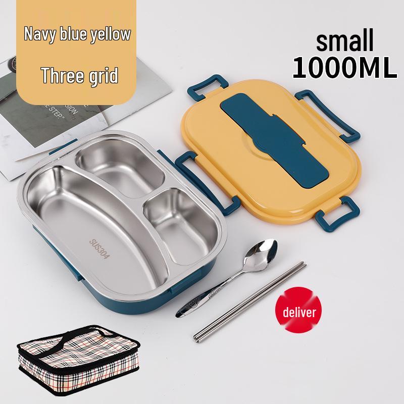Fiambrera Bento Portátil de Acero Inoxidable 304 con Separadores – Gran Capacidad, Diseño de Hebilla Cuadrada, Estilo Nórdico para Estudiantes